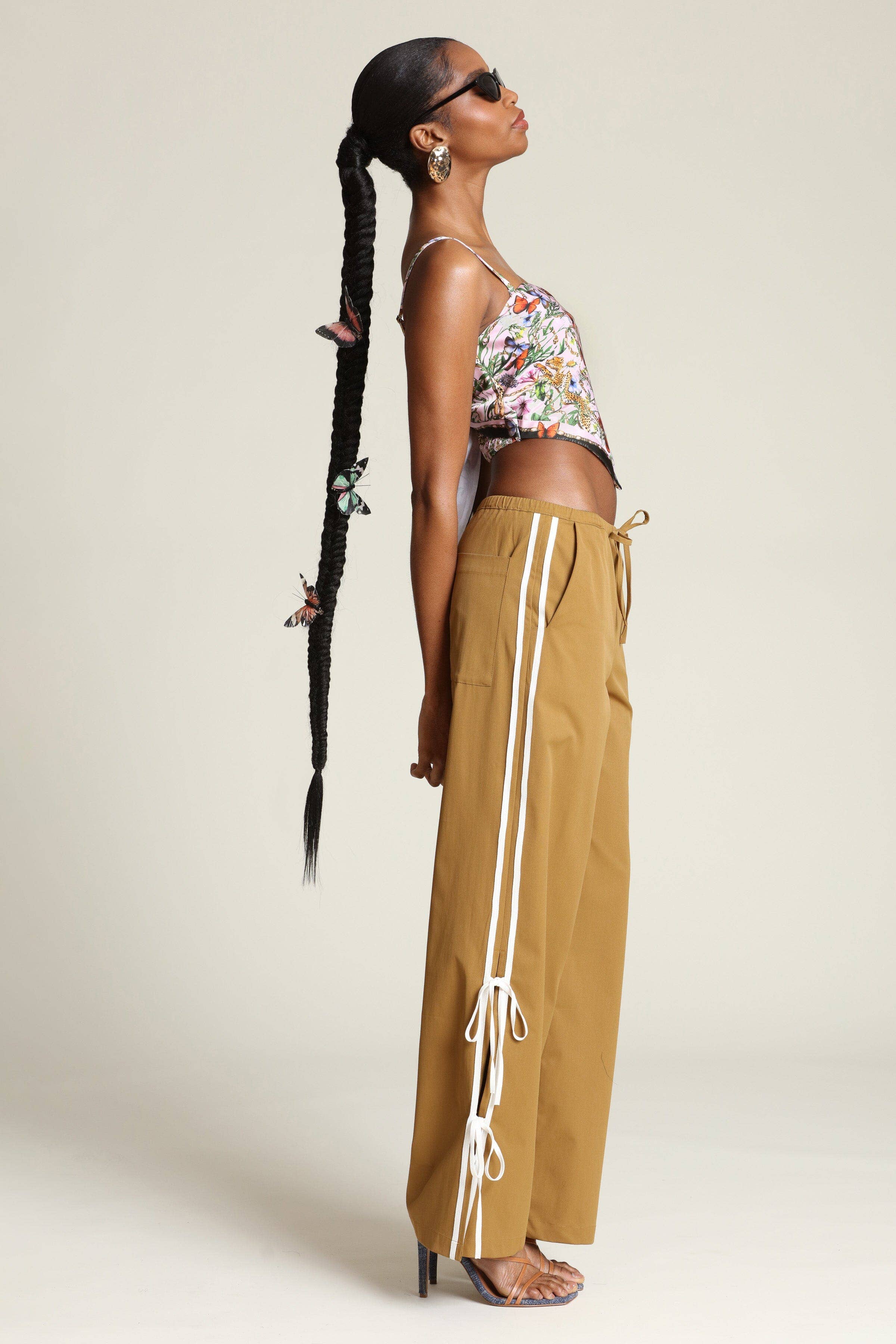 Side Tie Wide Leg Track Pants