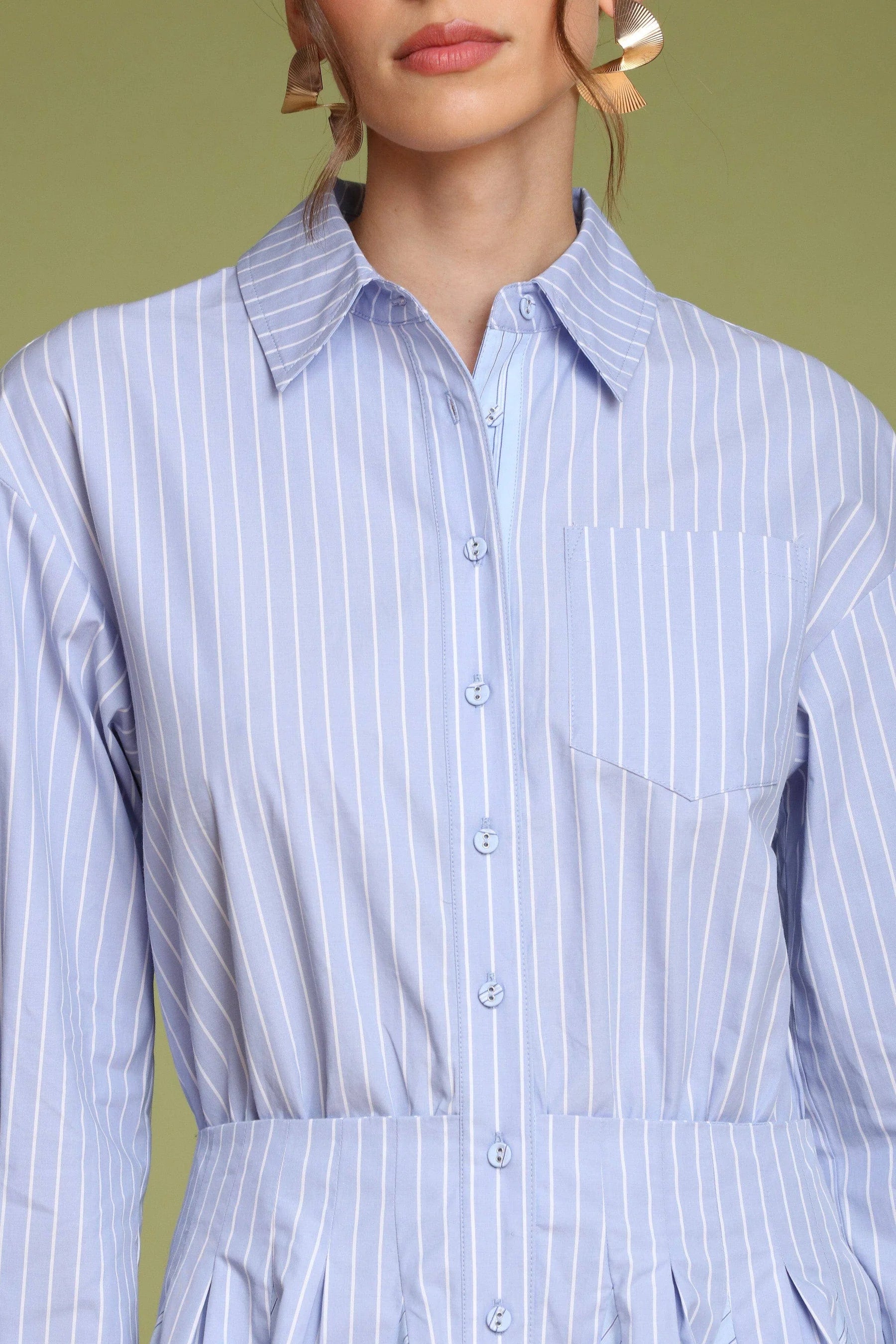 Striped Cotton Mini Shirt Dress