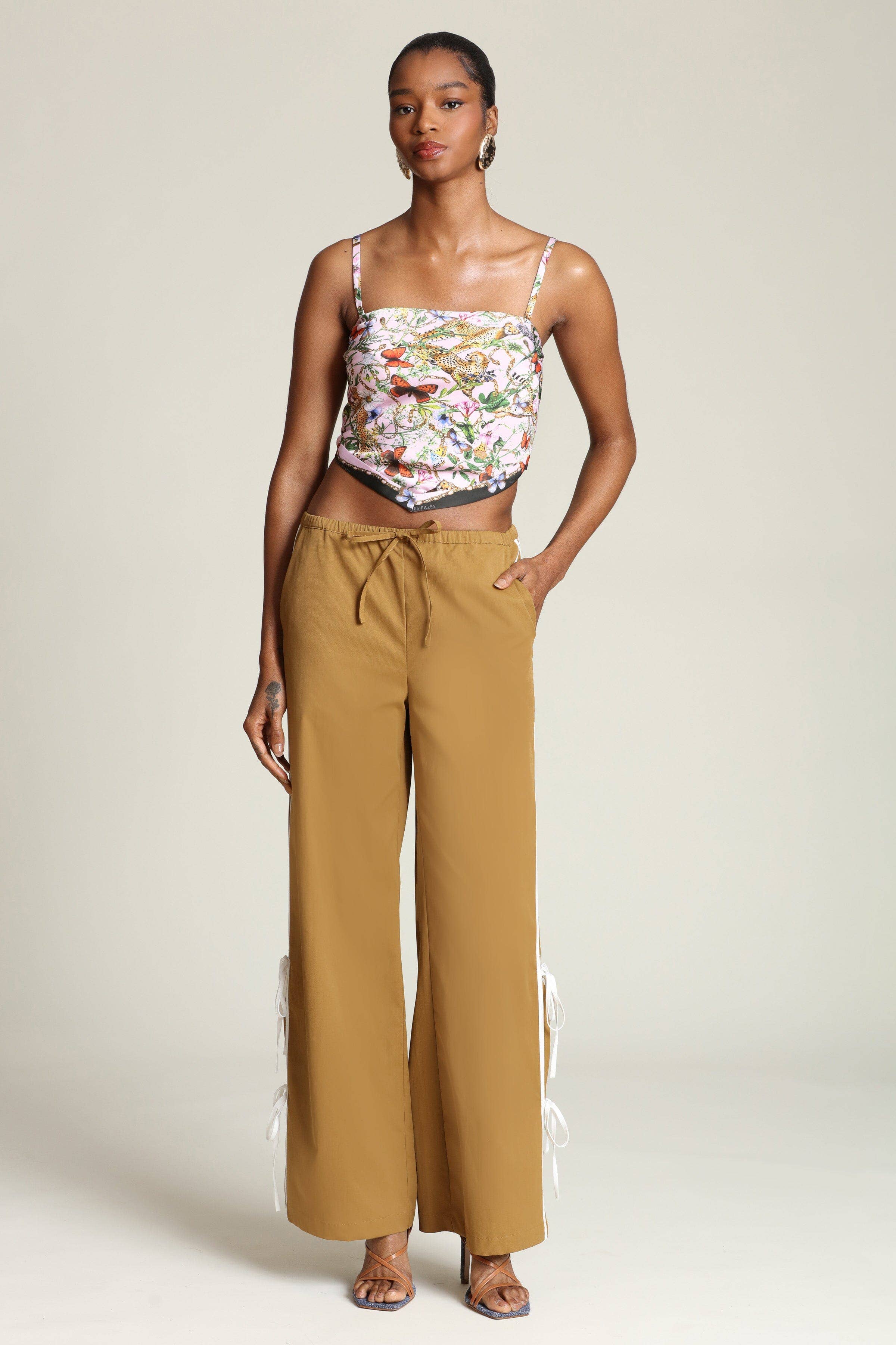 Side Tie Wide Leg Track Pants