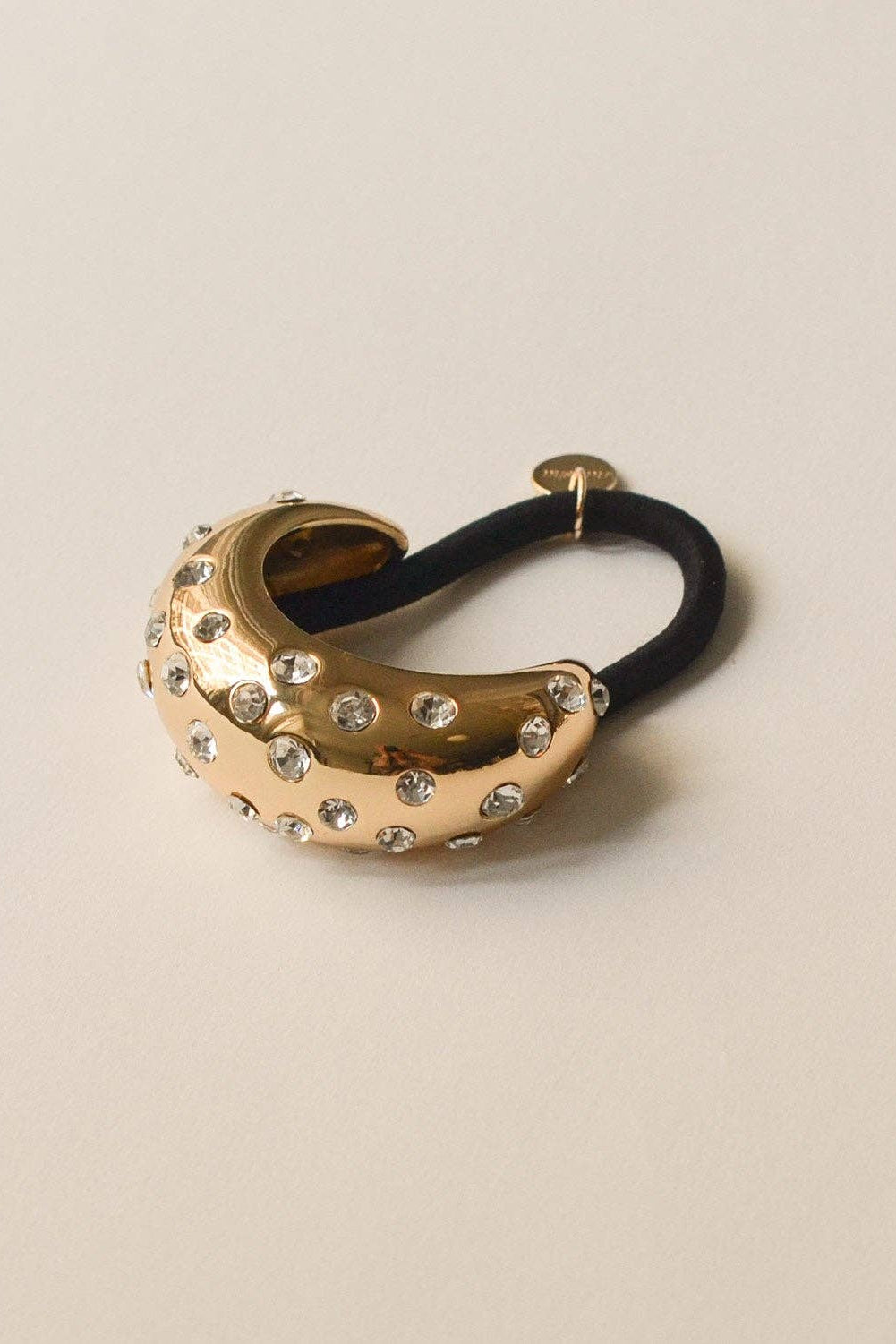 Gold Crystal Crescent Metal Cuff Ponytail Hair Tie