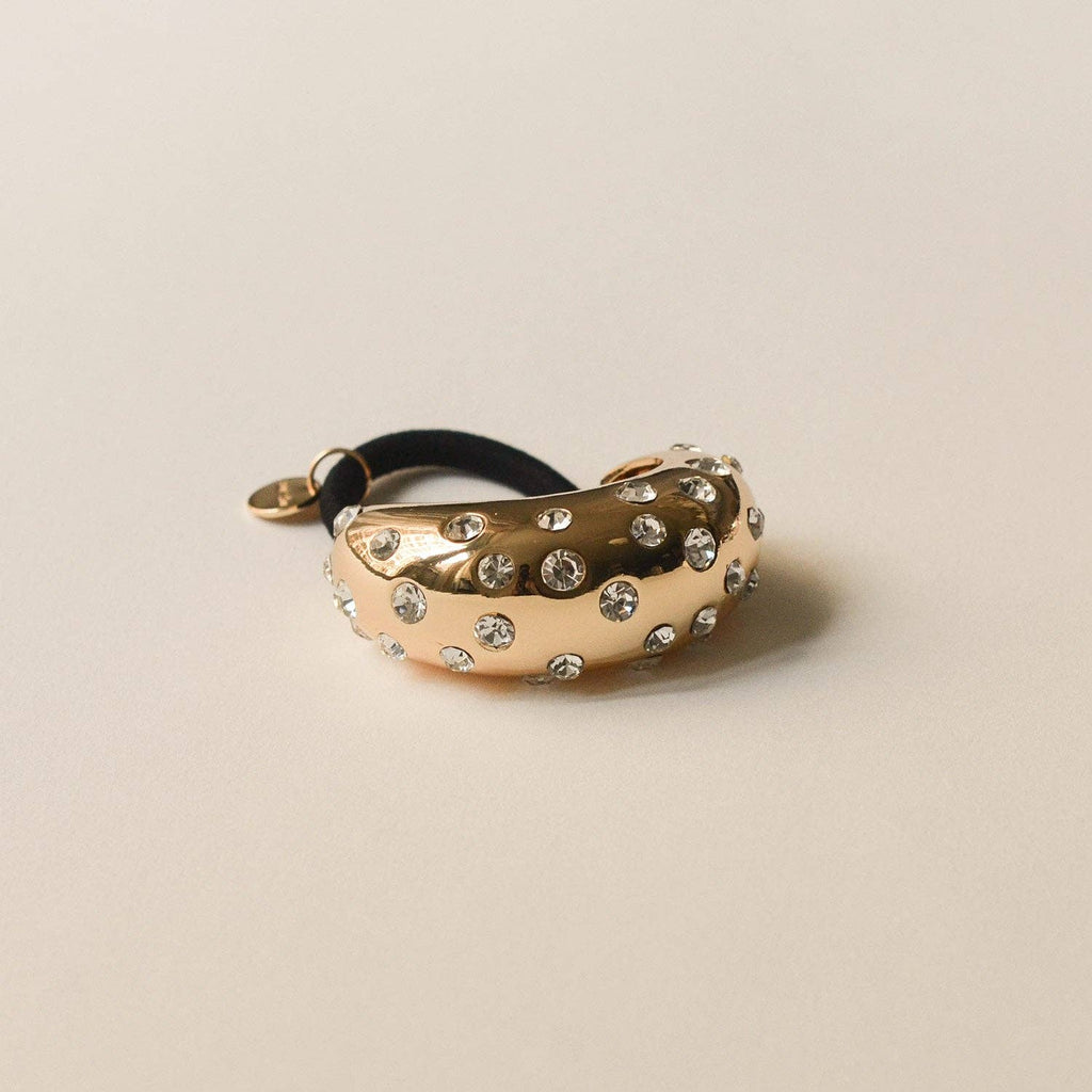 Gold Crystal Crescent Metal Cuff Ponytail Hair Tie