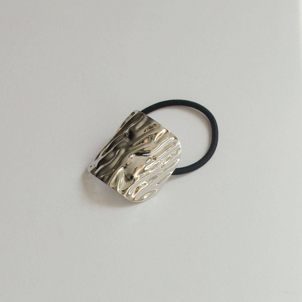 Silver Wide Textured Metal Ponytail Hair Ti