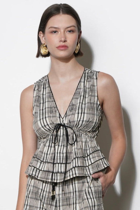 Evelyn Sleeveless Neck Drawstring Top