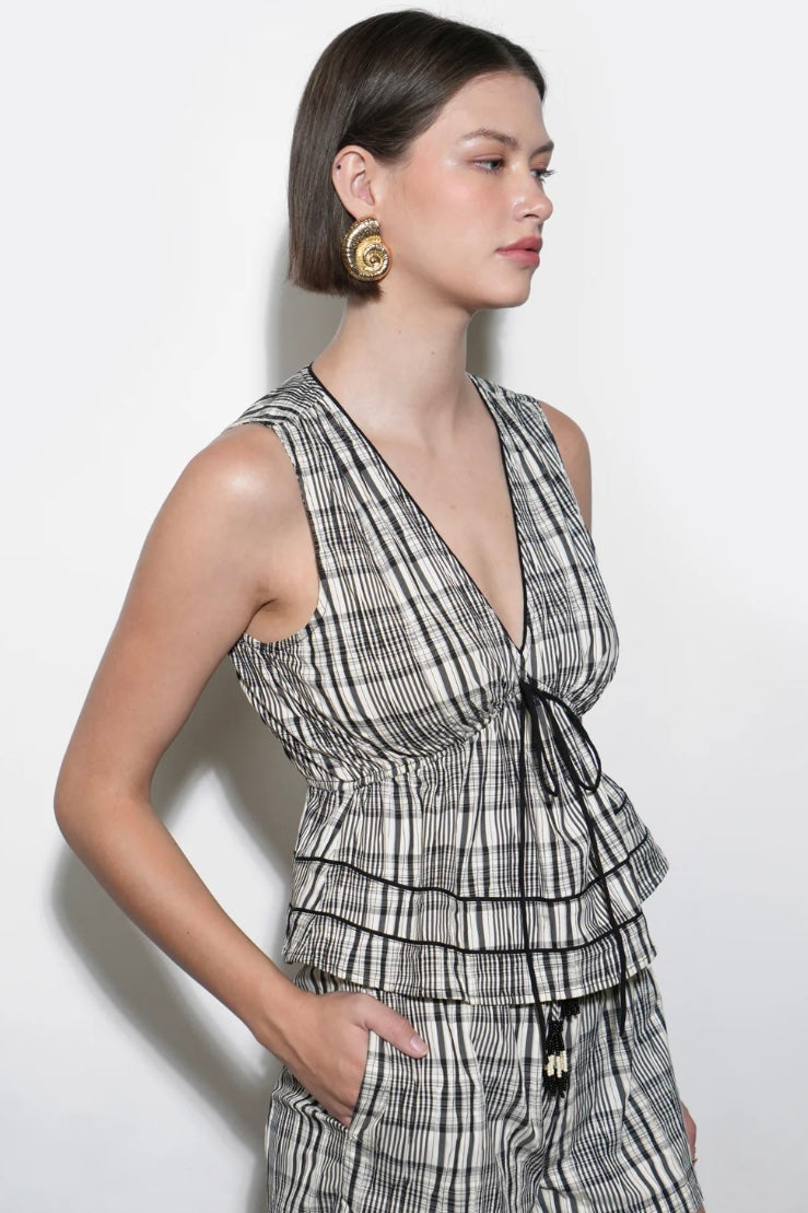 Evelyn Sleeveless Neck Drawstring Top