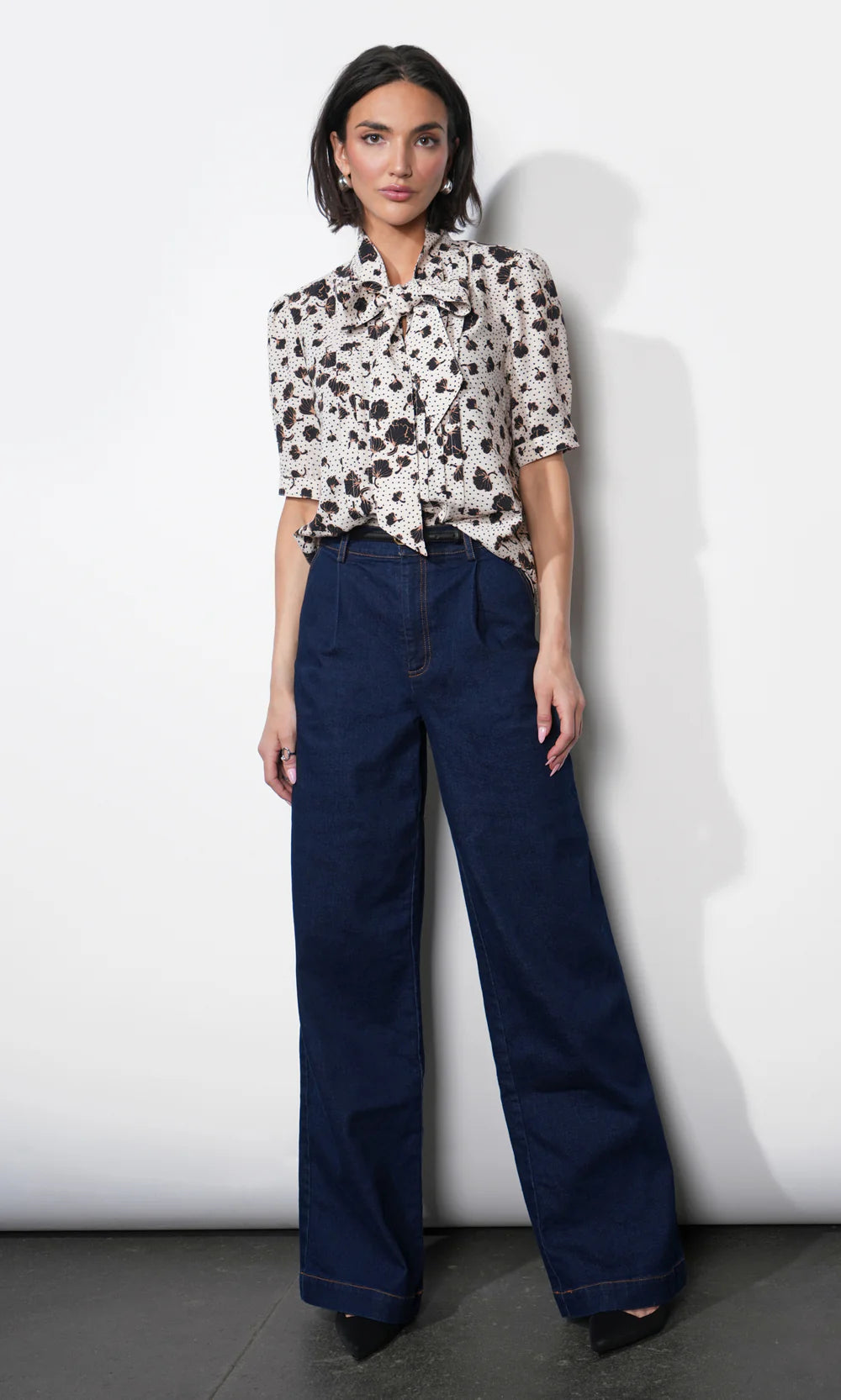 Delilah Scarf Neck Short Puff Sleeve Blouse