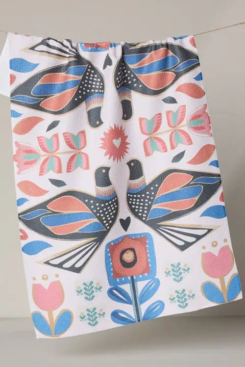 Scandi Lovebirds Tea Towel