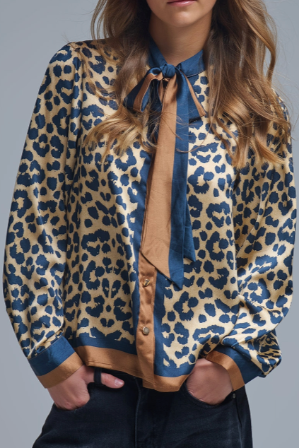The Satin Leopard Tie Blouse