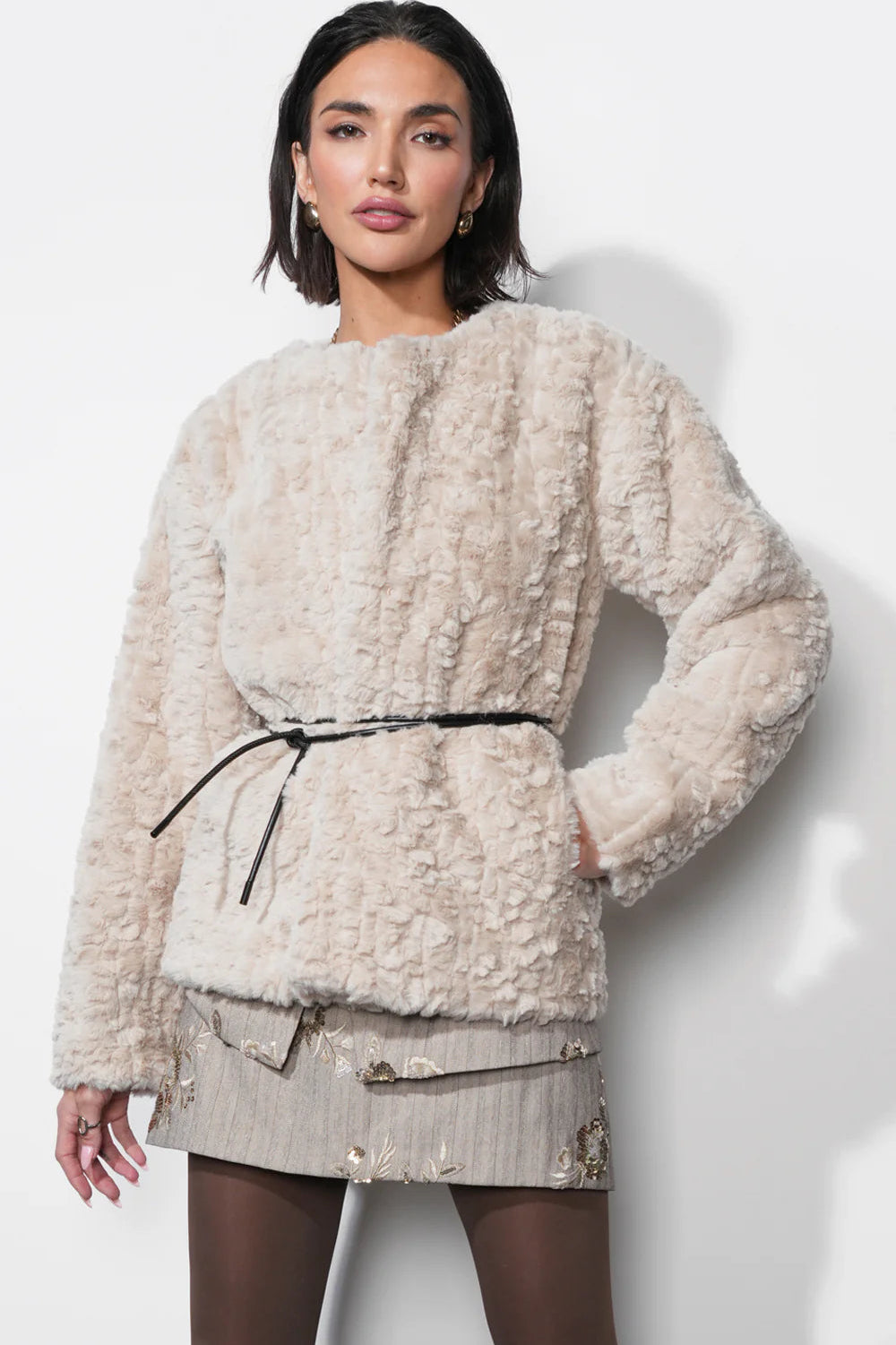 Yuri Collarless Faux Fur Jacket