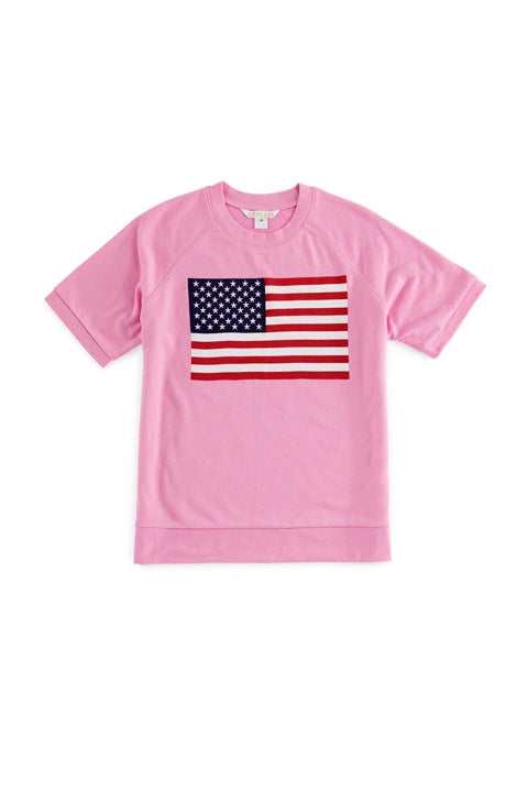 Pink Americana Short Sleeve Sweatshirt Top